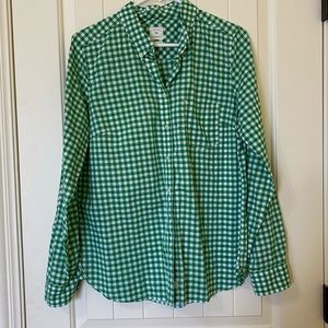 Green and white plaid button-down shirt from Gap